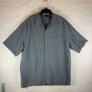 REI Men's Short Sleeve Polynosic Rayon Blend Green Button Up Pocket Shirt Size L